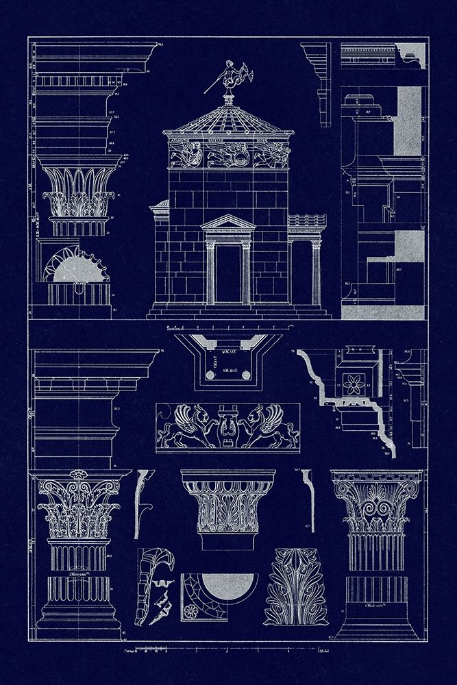 Tower of the Winds and Stoa of Hadrian (Blueprint) art print by J. Buhlmann for $57.95 CAD