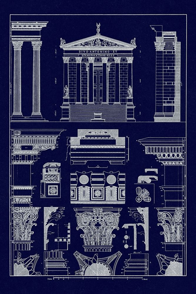 Temples of Antonius, Castor and Mars (Blueprint) art print by J. Buhlmann for $57.95 CAD