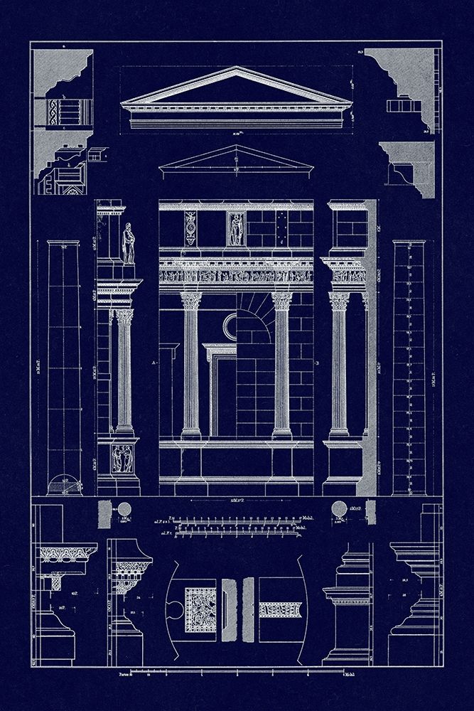 Pediment of Temple at Assisi (Blueprint) art print by J. Buhlmann for $57.95 CAD