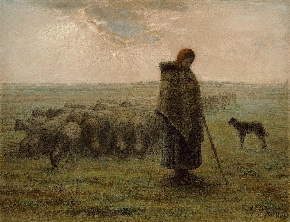 Shepherdess and Her Flock art print by Jean-Francois Millet for $57.95 CAD