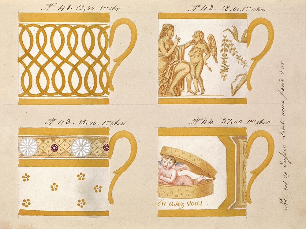 Quatre tasses avec fond dor, ca. 1800-1820 art print by Honore for $57.95 CAD