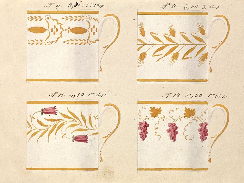 Quatre tasses, modeles: 9,10,11 et 12, ca. 1800-1820 art print by Honore for $57.95 CAD