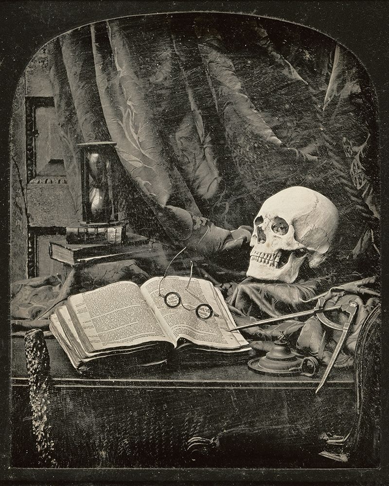 Still Life with Skull, Open Book with Glasses, and Hourglass art print by Thomas Richard Williams for $57.95 CAD