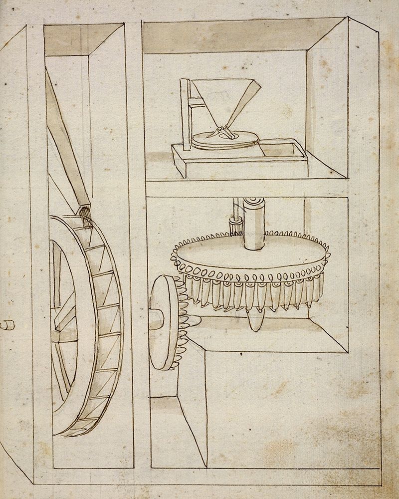 Folio 40: mill with overshot water wheel art print by Francesco di Giorgio Martini for $57.95 CAD