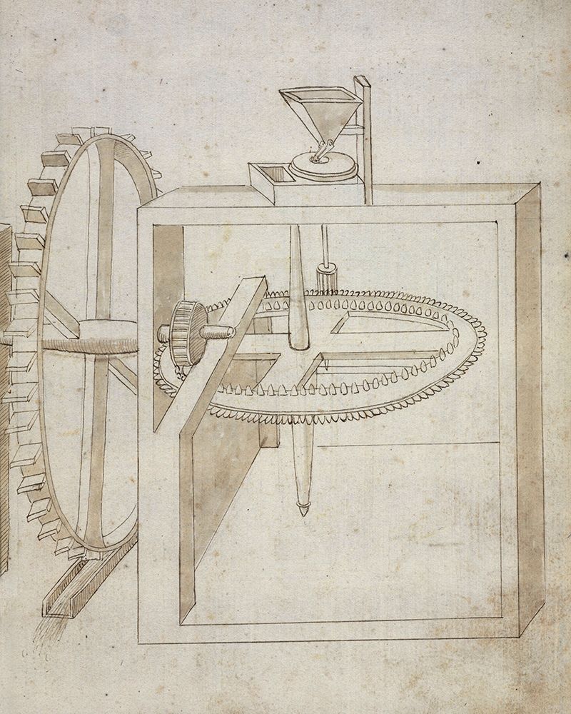 Folio 22: mill powered by undershot water wheel art print by Francesco di Giorgio Martini for $57.95 CAD