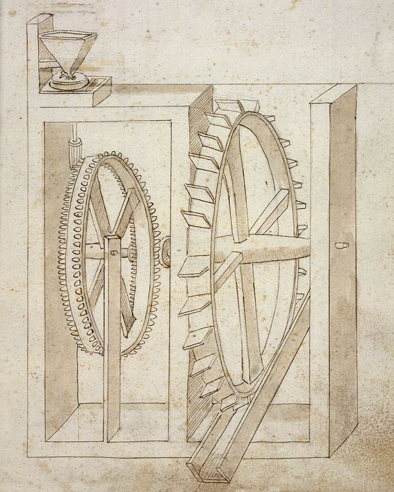 Folio 14: mill with undershot water wheel art print by Francesco di Giorgio Martini for $57.95 CAD