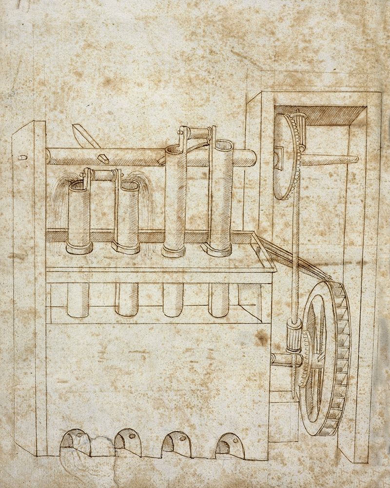 Folio 10: piston pumps and water wheel art print by Francesco di Giorgio Martini for $57.95 CAD