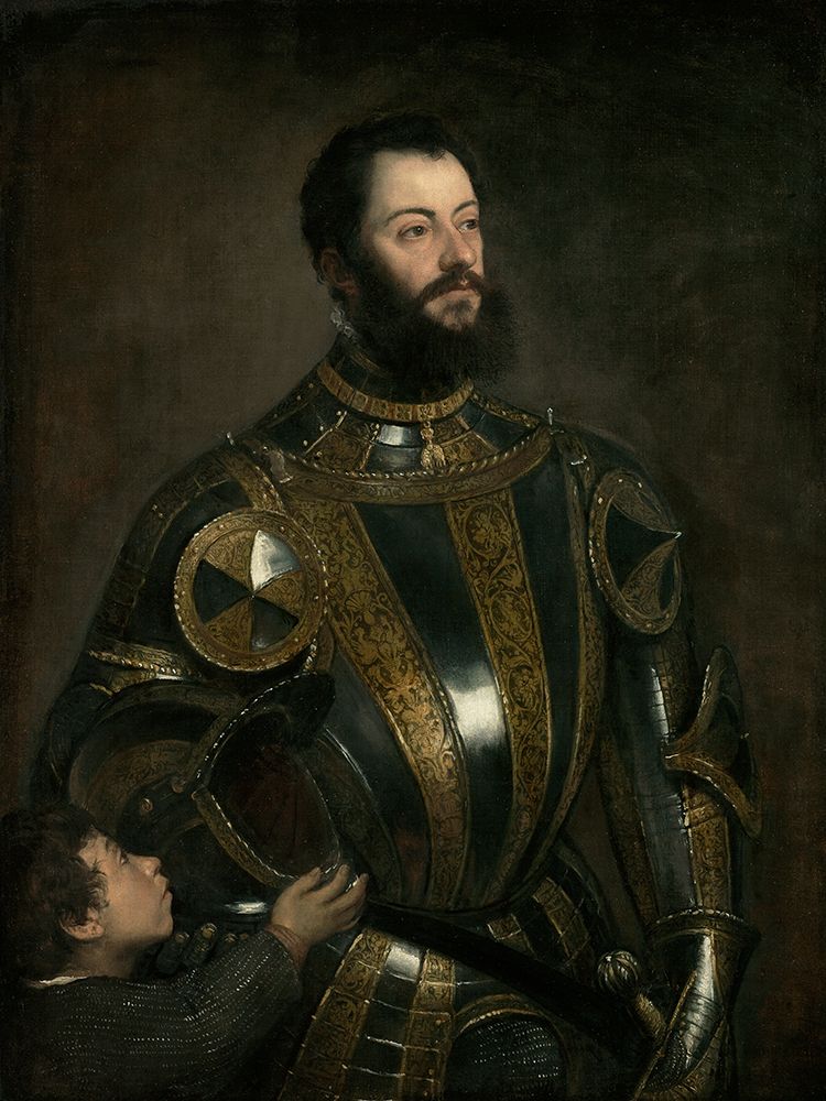 Portrait of Alfonso dAvalos, Marchese del Vasto, in Armor with a Page art print by Titian (Tiziano Vecellio) for $57.95 CAD
