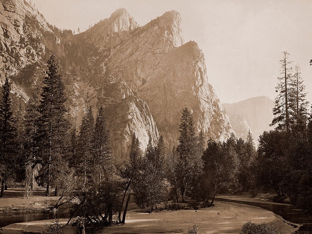 Further Up the Valley, The Three Brothers, the highest, 3,830 ft., Yosemite, California, 1866 art print by Carleton Watkins for $57.95 CAD