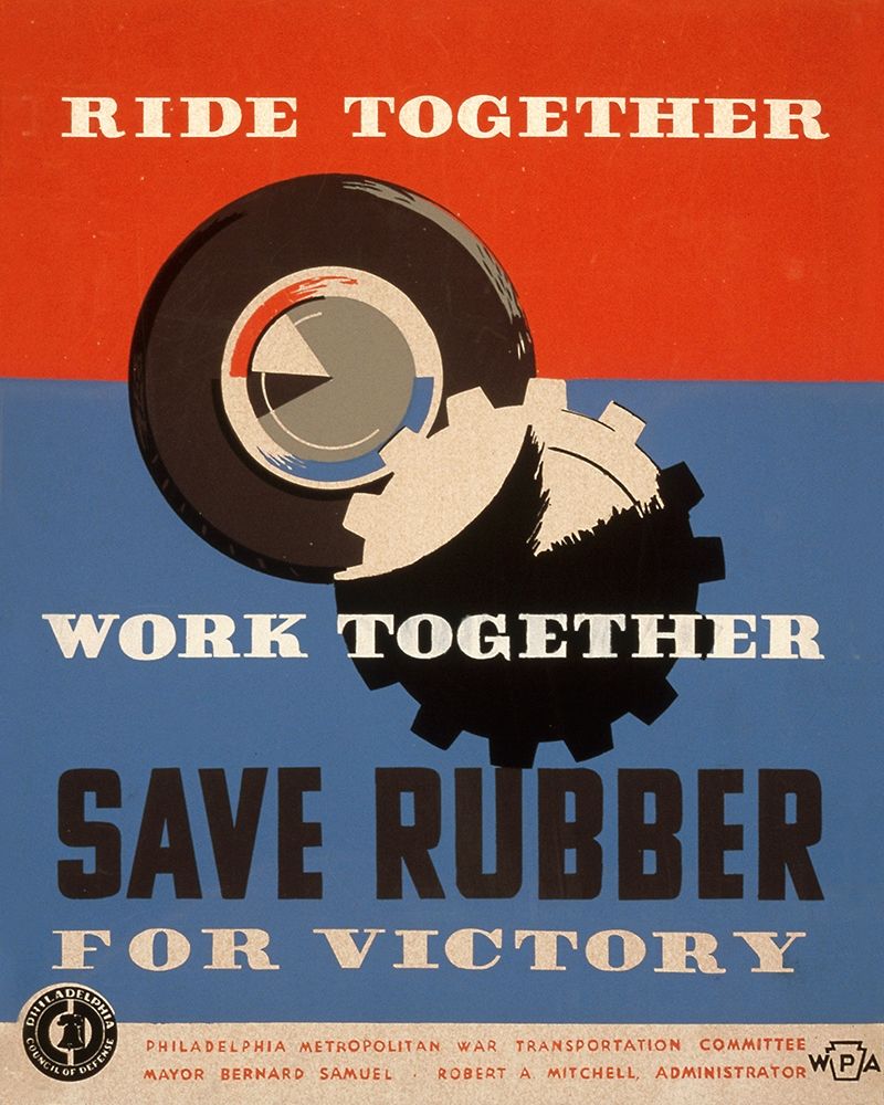 Ride together - work together - save rubber for victory art print by Harry-Russell Ballinger for $57.95 CAD
