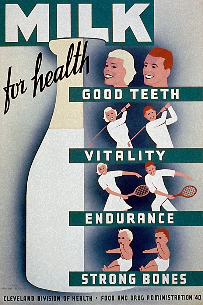Milk - for health, good teeth, vitality, endurance, strong bones art print by WPA for $57.95 CAD