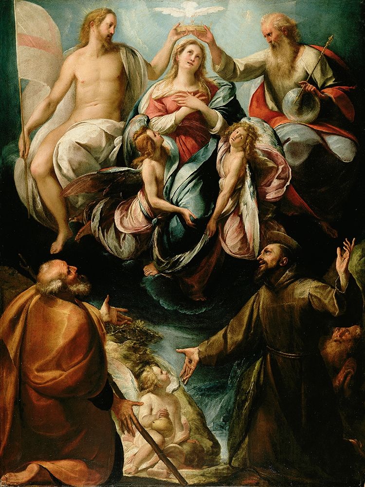 Coronation of the Virgin with Saints Joseph and Francis of Assisi art print by Giulio Procaccini for $57.95 CAD
