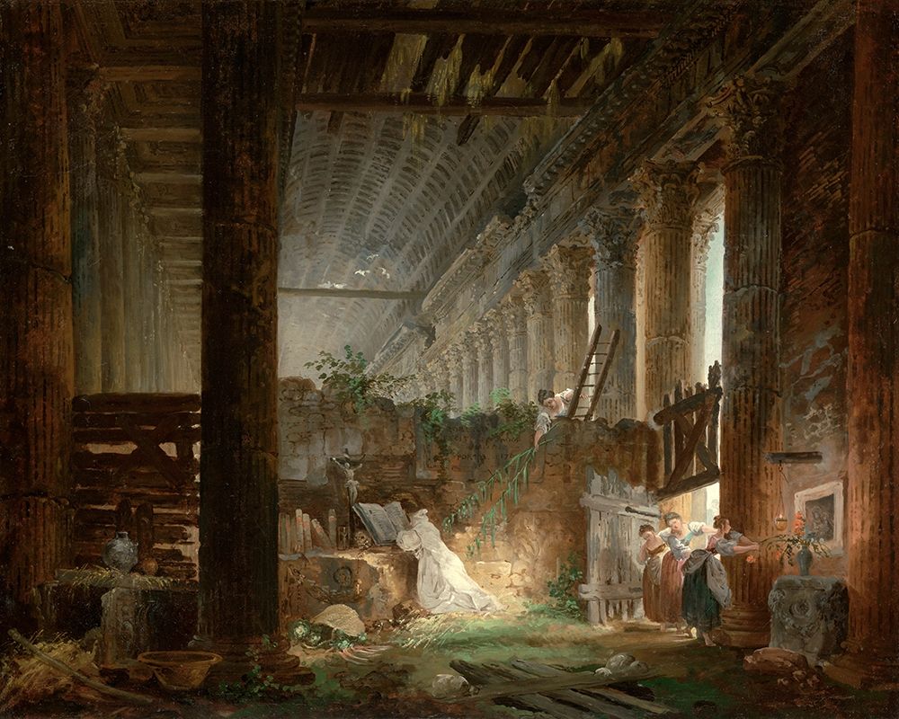 A Hermit Praying in the Ruins of a Roman Temple art print by Hubert Robert for $57.95 CAD