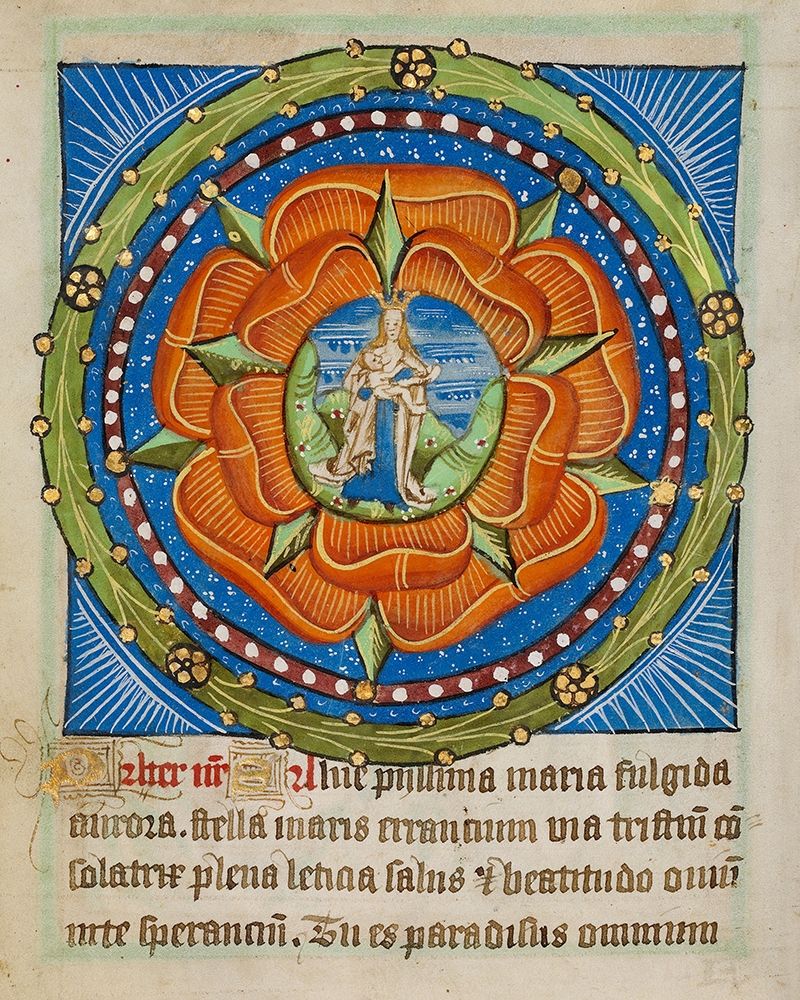 Decorated Text Page - Mary and Jesus in a Rose art print by Unknown 12th Century Illuminator for $57.95 CAD