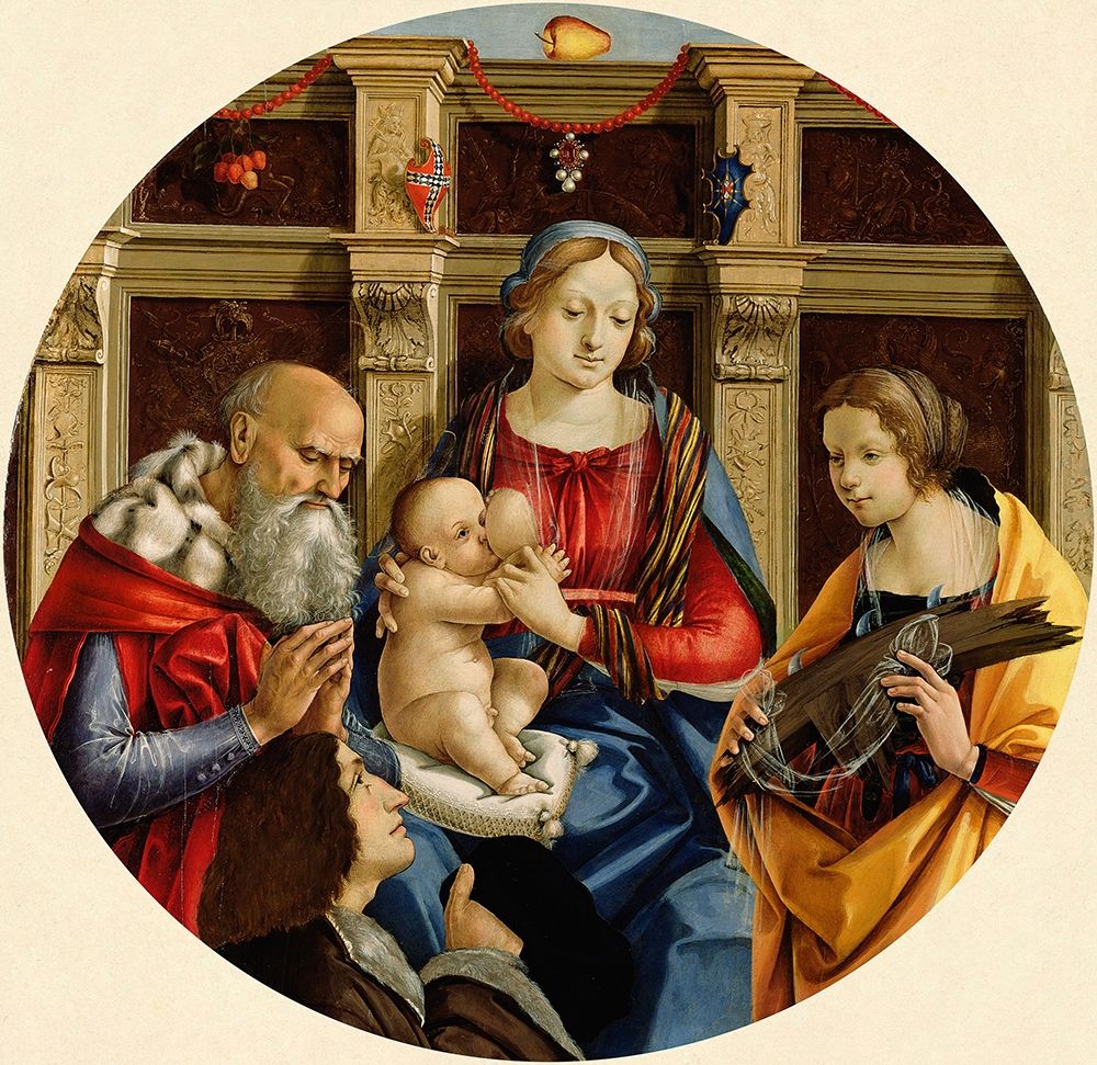 Madonna and Child with a Male Saint, Catherine of Alexandria and a Donor art print by Michelangelo di Pietro Membrini for $57.95 CAD