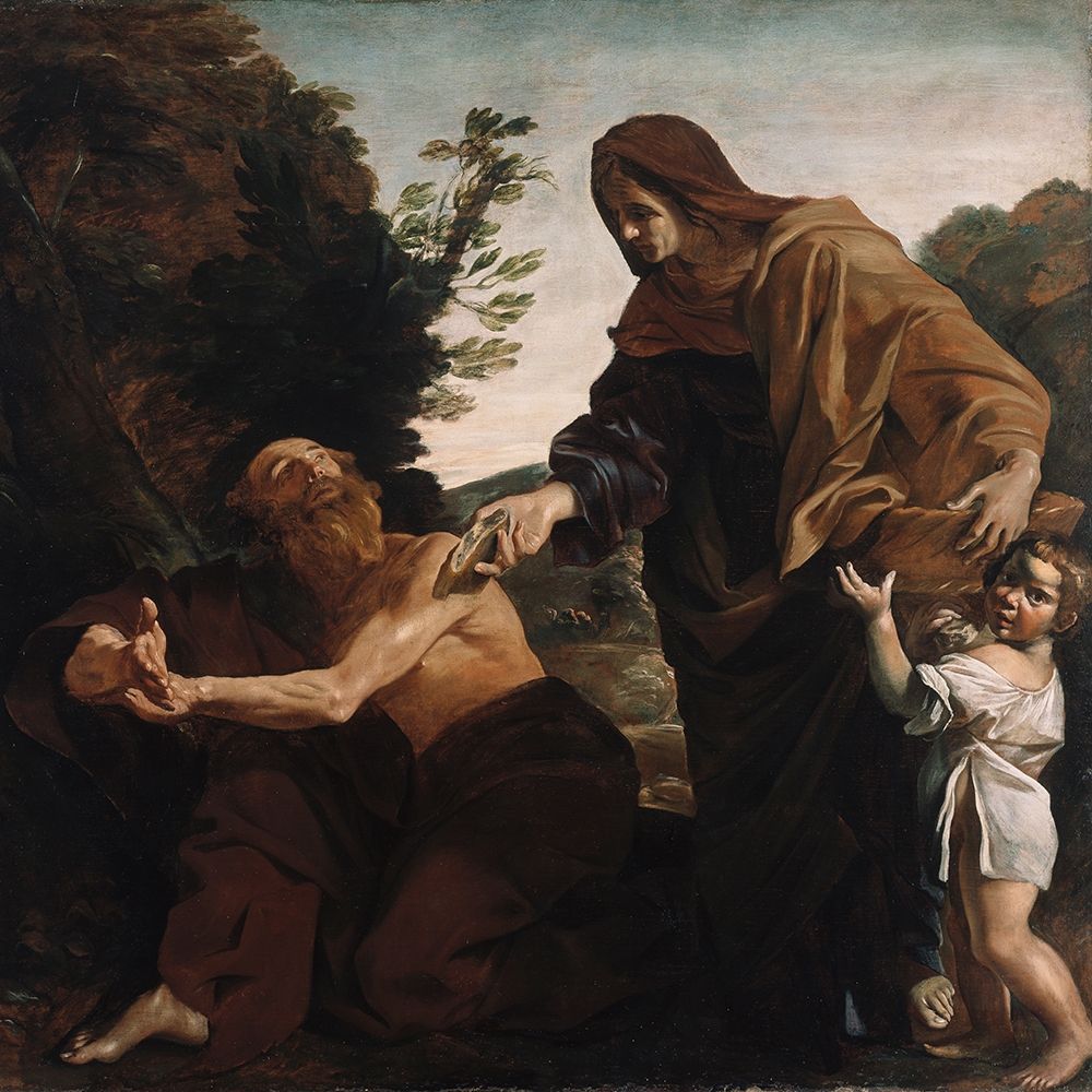 Elijah Receiving Bread from the Widow of Zarephath art print by Giovanni Lanfranco for $57.95 CAD