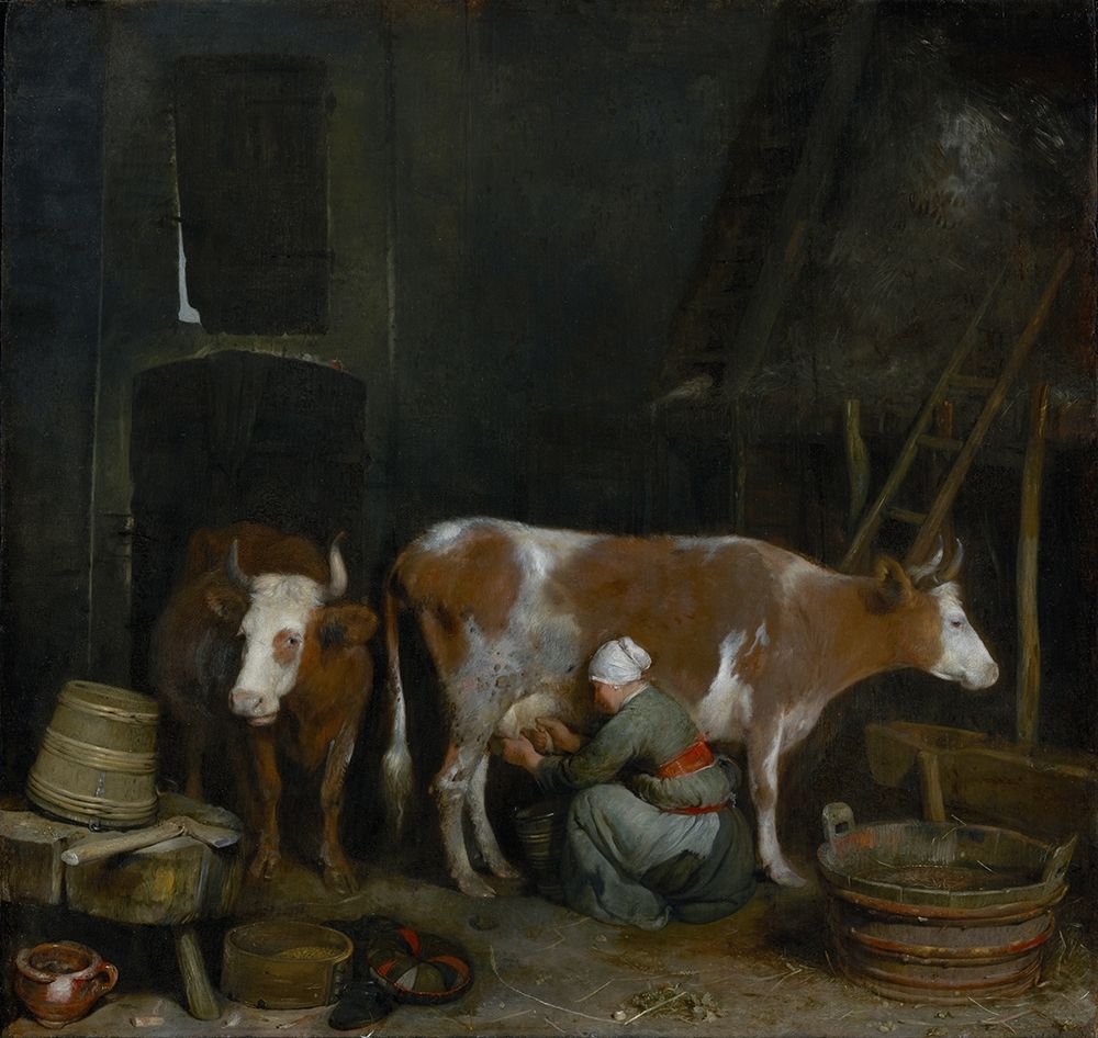 A Maid Milking a Cow in a Barn art print by Gerard ter Borch for $57.95 CAD