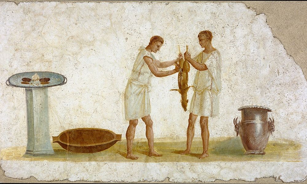 Fragment of a Fresco Panel with a Meal Preparation art print by Unknown 2nd Century Roman Artisan for $57.95 CAD