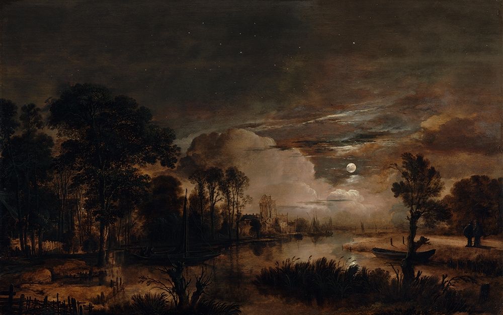 Moonlit Landscape with a View of the New Amstel River and Castle Kostverloren art print by Aert van der Neer for $57.95 CAD