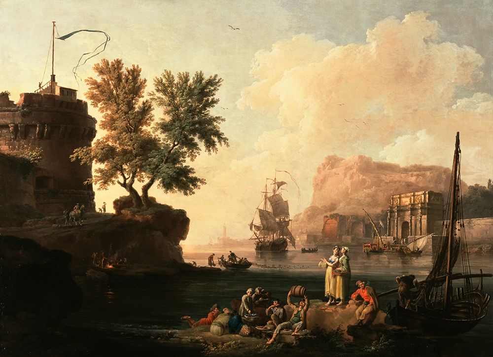 Mediterranean Harbor Scene art print by Pierre-Jacques Volaire for $57.95 CAD