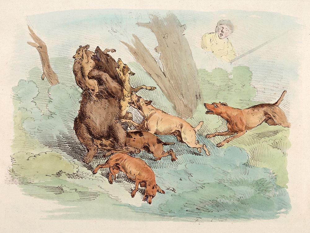 Hunting Dogs Attacking A Bear, 1817 art print by Henry Thomas Alken for $57.95 CAD