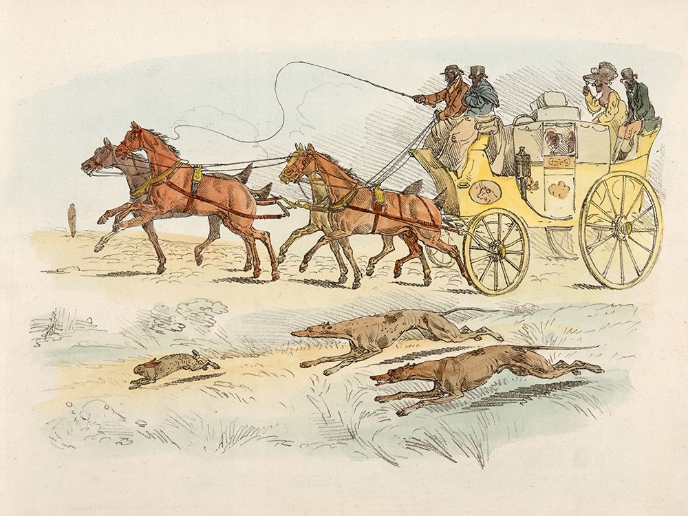People On A Carriage Watching Dogs Chasing A Rabbit, 1817 art print by Henry Thomas Alken for $57.95 CAD