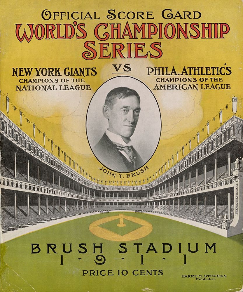 Offical Score Card  Worlds Championship Series -  New York Giants vs Philadelphia Athletics, 1880 art print by Stevens for $57.95 CAD