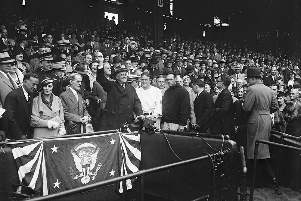 Franklin D. Roosevelt at Baseball Game, 1932 or 1933 art print by Harris and Ewing Collection (Library of Congress) for $57.95 CAD