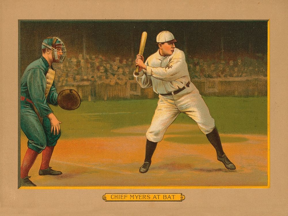 Chief Myers at Bat, Baseball Card, 1911 art print by American Tobacco Company for $57.95 CAD