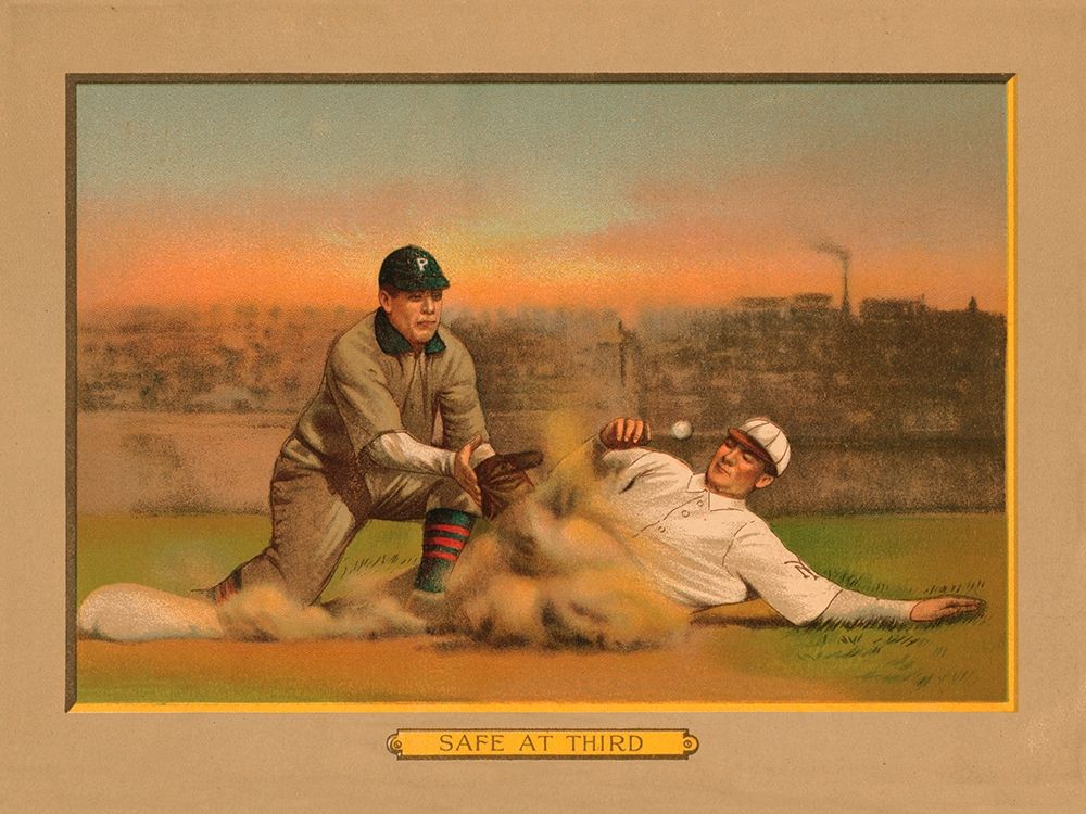 Safe at Third, Baseball Card art print by American Tobacco Company for $57.95 CAD