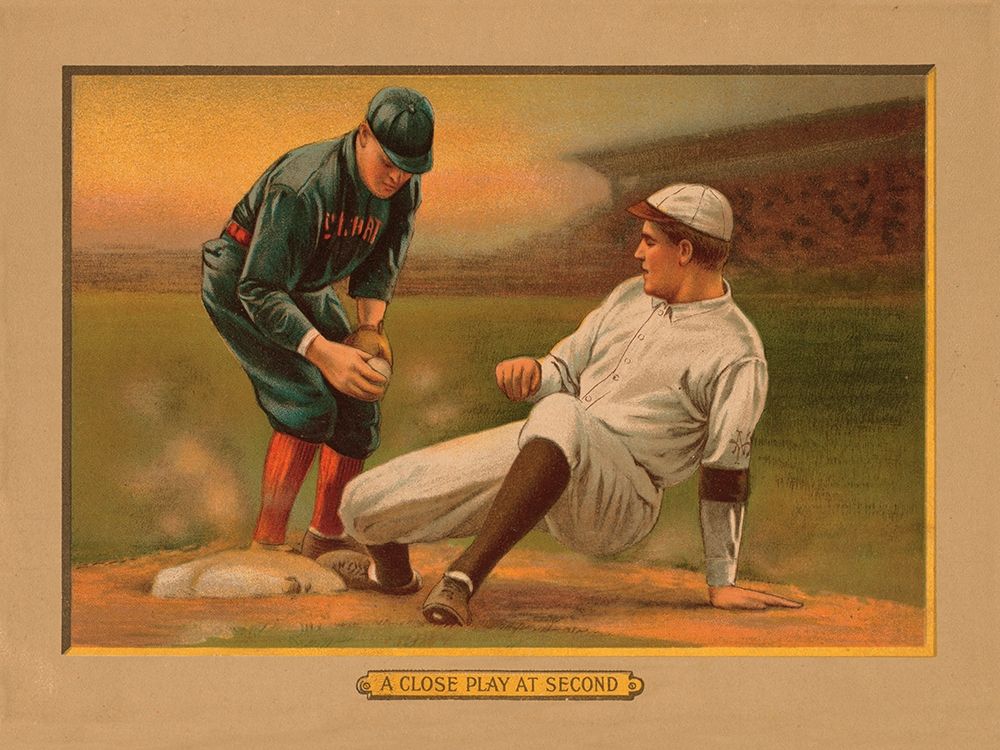 A Close Play at Second, Baseball Card art print by American Tobacco Company for $57.95 CAD