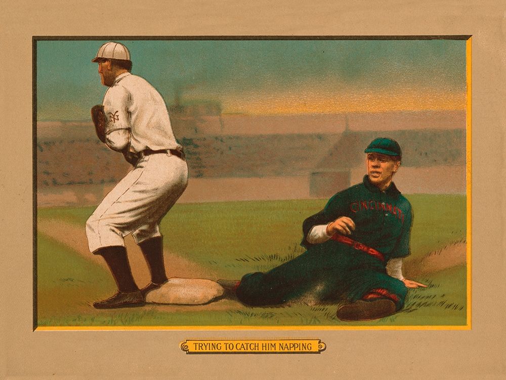 Trying to Catch Him Napping, Baseball Card art print by American Tobacco Company for $57.95 CAD