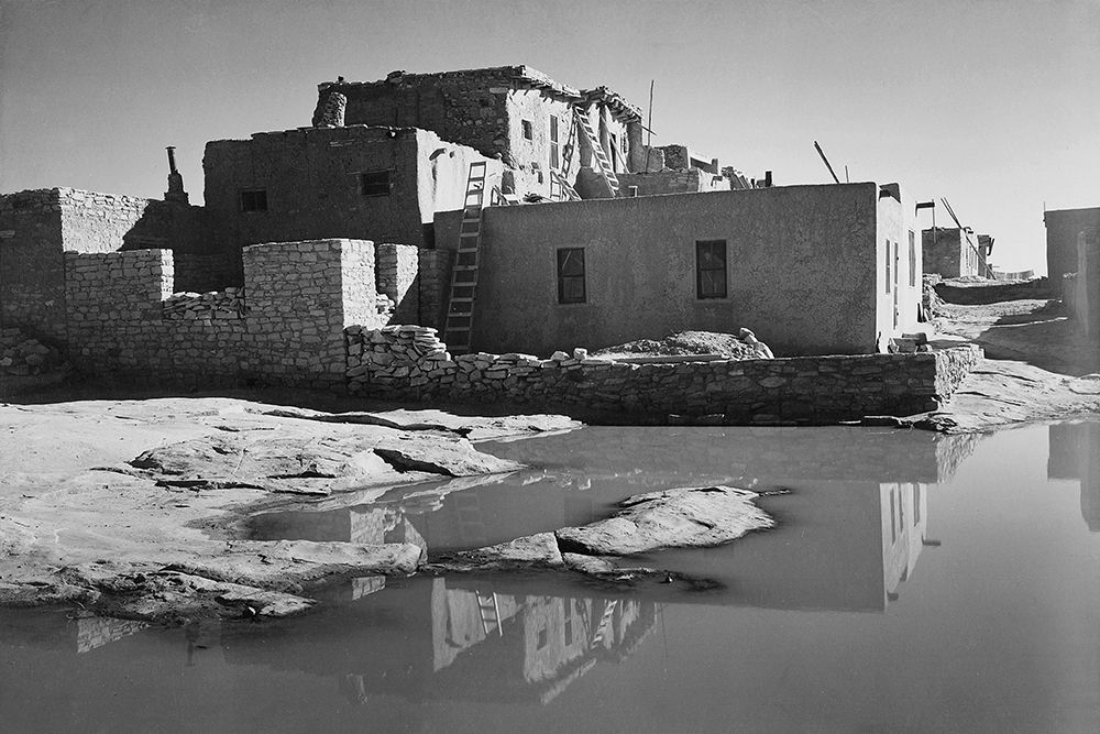 Adobe House with Water in Foreground - Acoma Pueblo, New Mexico - National Parks and Monuments, ca.  art print by Ansel Adams for $57.95 CAD