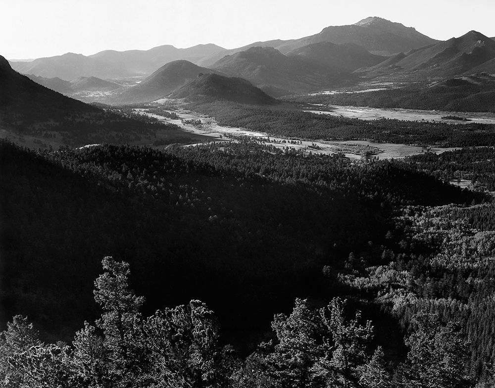 Valley surrounded by mountains,  in Rocky Mountain National Park, Colorado, ca. 1941-1942 art print by Ansel Adams for $57.95 CAD