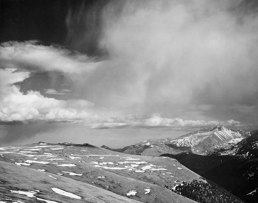 Mountain tops, low horizen, low hanging clouds,  in Rocky Mountain National Park, Colorado, ca. 1941 art print by Ansel Adams for $57.95 CAD