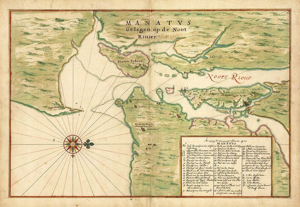 Map of New York City Region - Manatvs gelegen op de Noot Riuier, 1639 art print by Joan Vinckeboons for $57.95 CAD