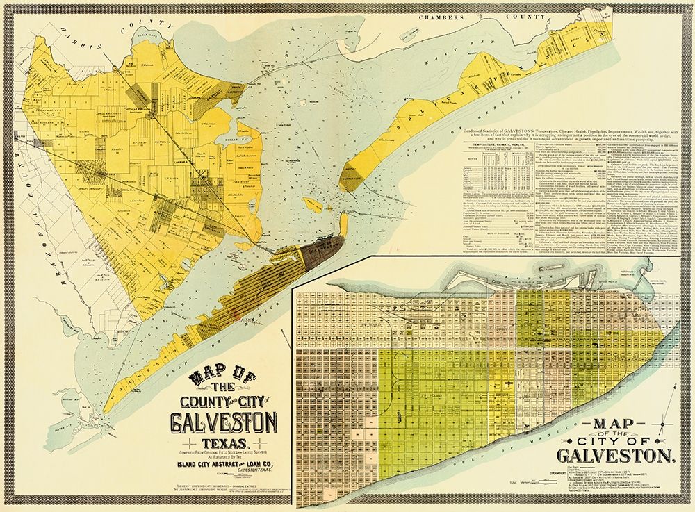 Map of the county and city of Galveston, Texas, 1891 art print by Island City Abstract and Loan Co. for $57.95 CAD