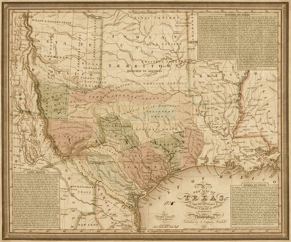 New map of Texas : with the contiguous American and Mexican states, 1835 - Decorative Sepia art print by S. Augustus Mitchell for $57.95 CAD