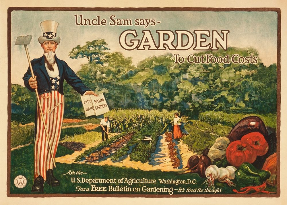 Uncle Sam says - garden to cut food costs, 1917 art print by Unknown 20th Century American Artist for $57.95 CAD
