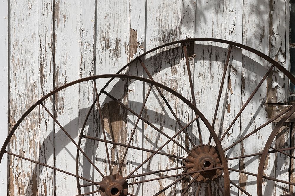 Old wagon wheels against a shed in Buffalo Gap Historic Village, near Abilene, TX art print by Carol Highmith for $57.95 CAD