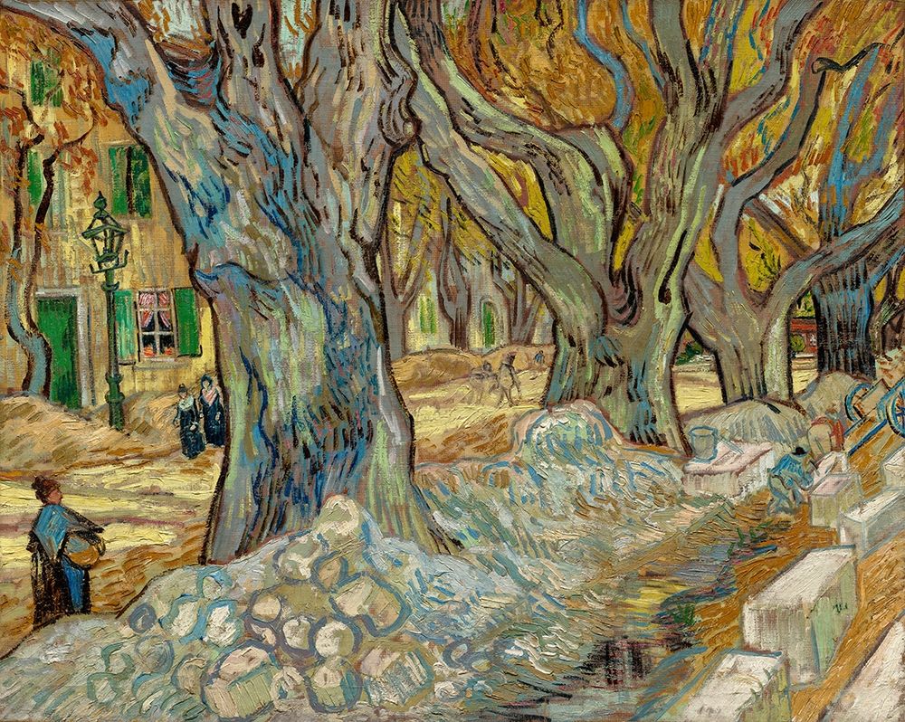 The Large Plane Trees Road Menders at Saint Remy art print by Vincent van Gogh for $57.95 CAD