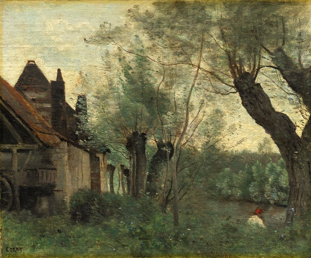 Willows and Farmhouse at Sainte-Catherine-les-Arras art print by Jean Baptiste Camille Corot for $57.95 CAD