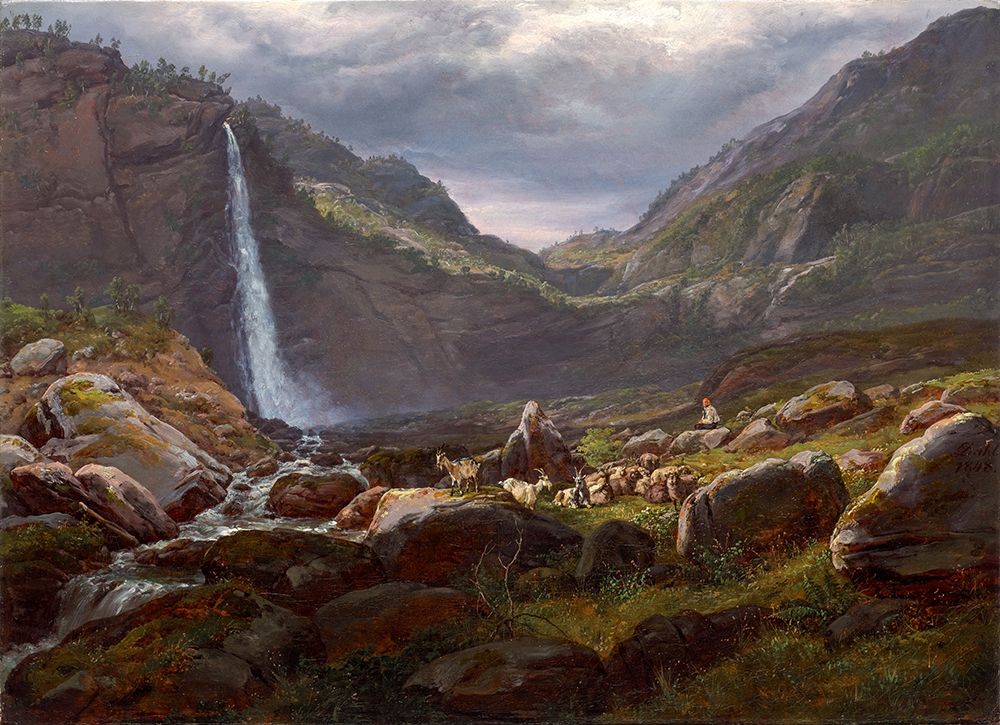 Feige Waterfall, Feigefossen, Lysterfjord, Norway art print by Johan Christian Clausen Dahl for $57.95 CAD