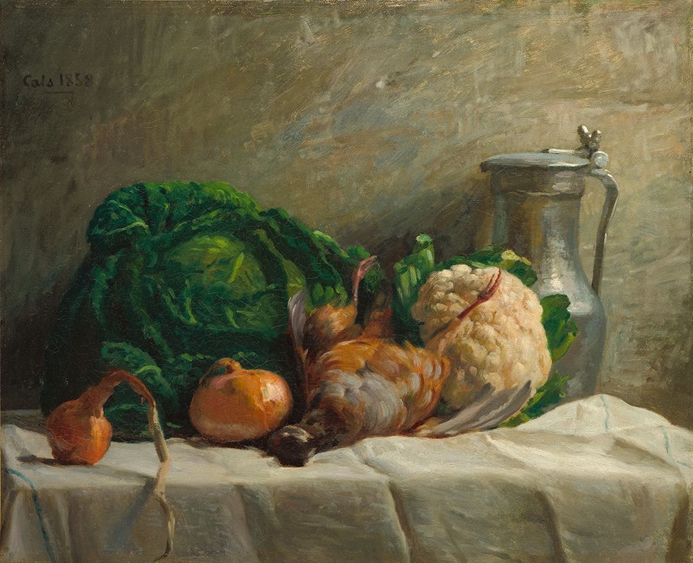 Still Life with Vegetables, Partridge, and a Jug art print by Adolphe-Felix Cals for $57.95 CAD