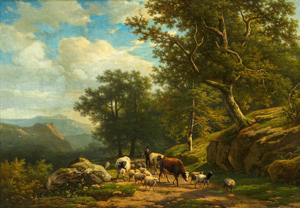 Landscape with a Peasant and His Flock art print by Alexander Joseph Daiwaille for $57.95 CAD