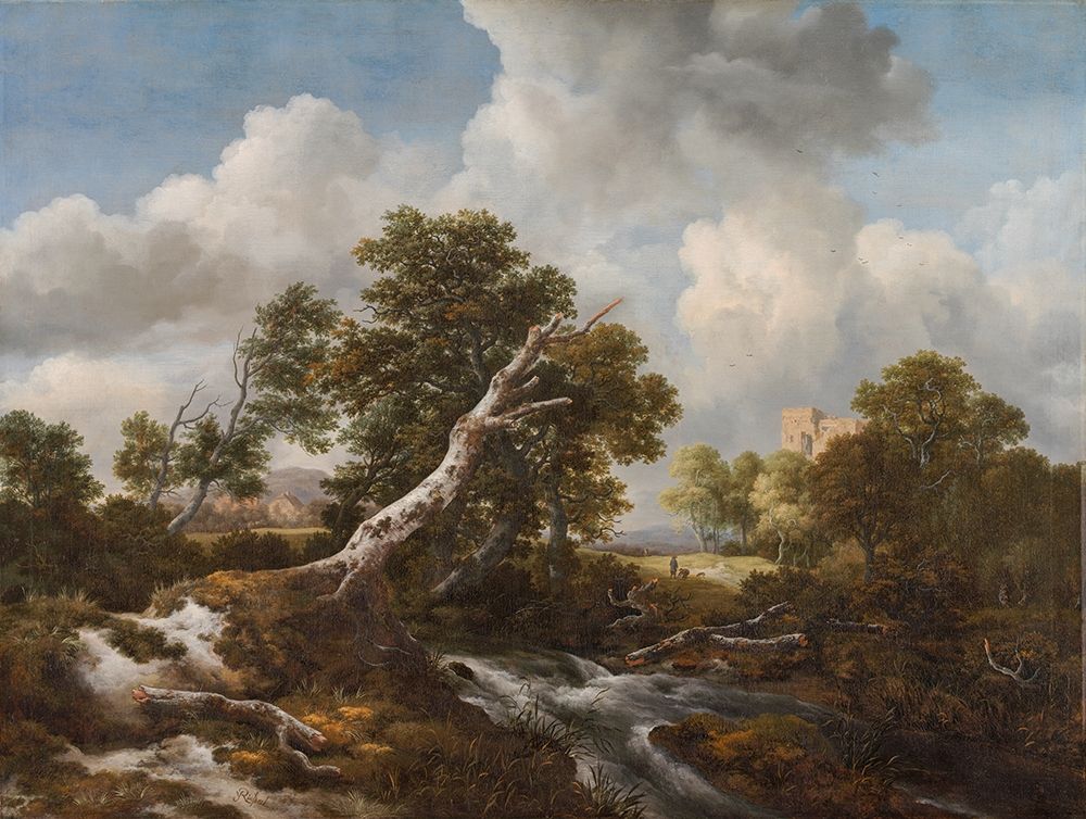 Low Waterfall in a Wooded Landscape with a Dead Beech Tree art print by Jacob van Ruisdael for $57.95 CAD