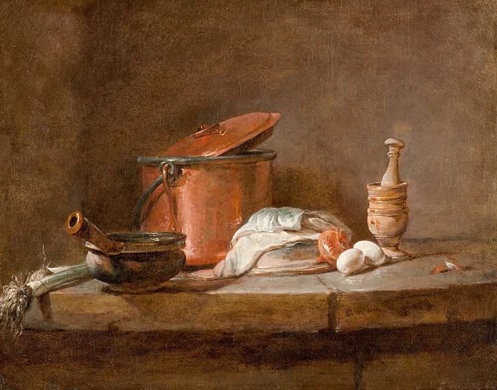 Kitchen Utensils with Leeks, Fish, and Eggs art print by Jean-Simeon Chardin for $57.95 CAD