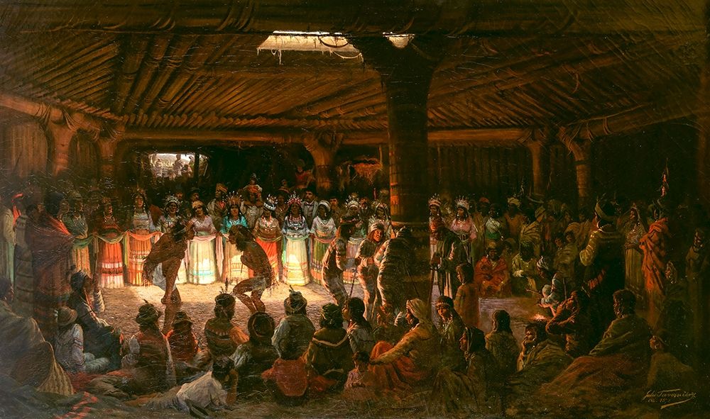 Dance in a Subterranean Roundhouse at Clear Lake, California art print by Jules Tavernier for $57.95 CAD