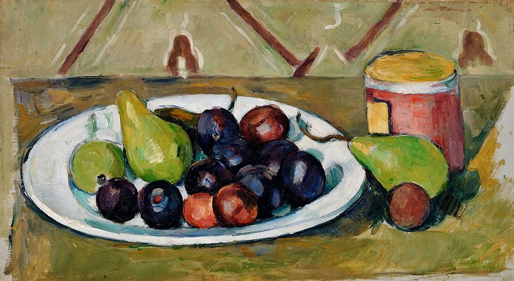 Plate with Fruit and Pot of Preserves art print by Paul Cezanne for $57.95 CAD