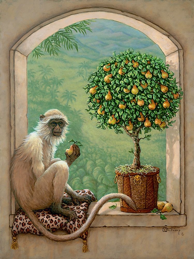 Monkey and Pear Tree art print by Janet Kruskamp for $57.95 CAD